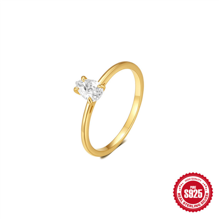 S925 Sterling Silver Water Drop Stone-Inlaid Minimalist Women's Ring Hot Sale Simple Fashion Design Fresh Style Ring