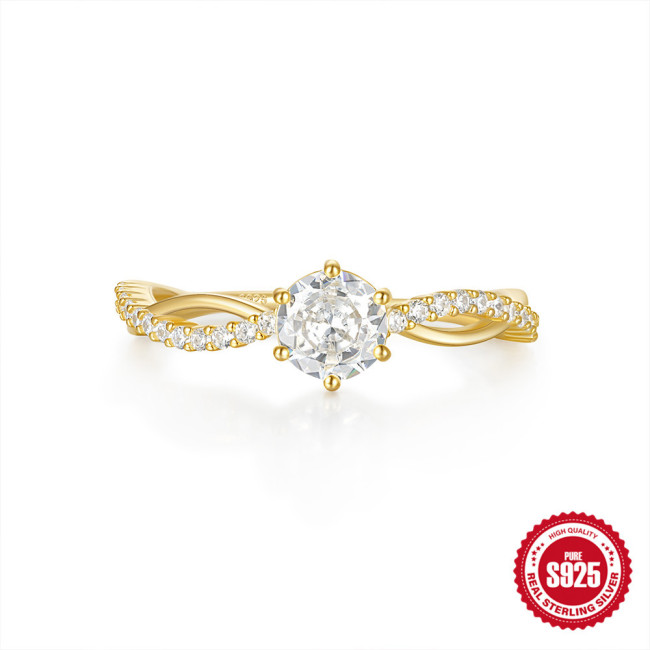925 Sterling Silver Classic Six-Prong Diamond Ring European and American Fashion Hot Sale Ins Carat Diamond High-End Wedding Ring
