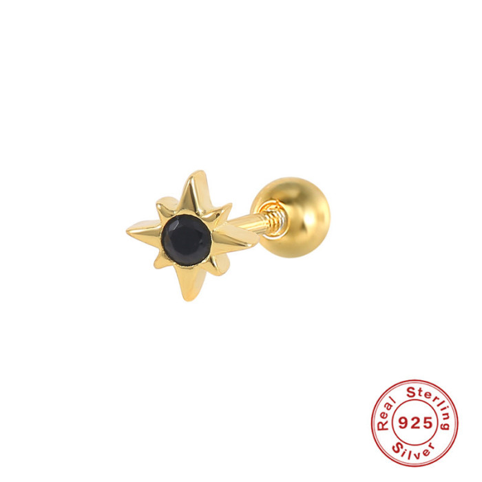 S925 Sterling Silver Octagonal Star Pattern Inlaid Diamond Piercing Single Earring Cross-Border Bestselling Minimalist Trendy Ear Bone Stud Earrings