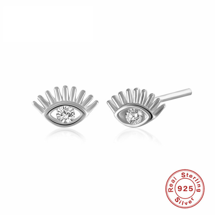 S925 Sterling Silver Stone-Studded Eye Stud Earrings Source Full Hollow Earrings Creative Fashion Exquisite Ear Jew...