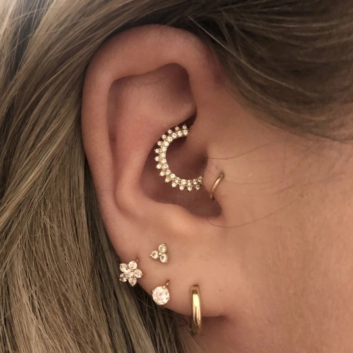 Cross-Border Pure Silver S925 Body Piercing Cartilage Jewelry Nose Ring Flower Double Row Water Drop Zircon Ear Clip Earrings Ear Accessories