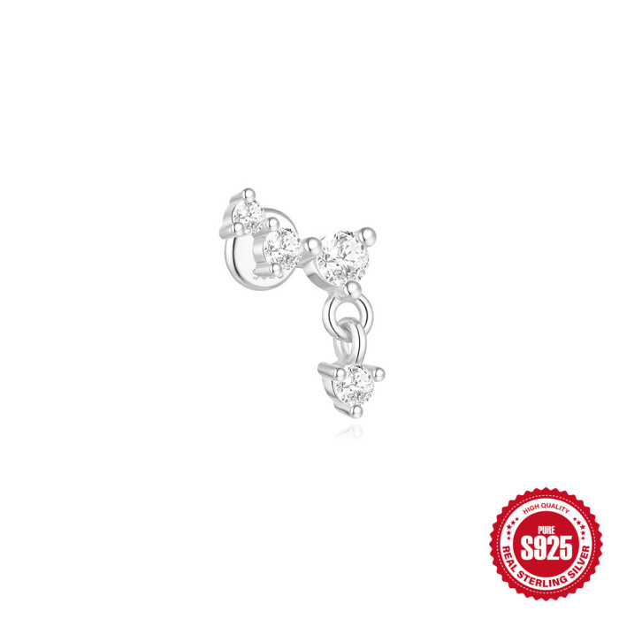 S925 Sterling Silver Daily Wear Diamond-Studded Soft Bone Flat Head Spiral Piercing Ear Bone Stud European and American Hot-Selling Platinum Ear Jewelry
