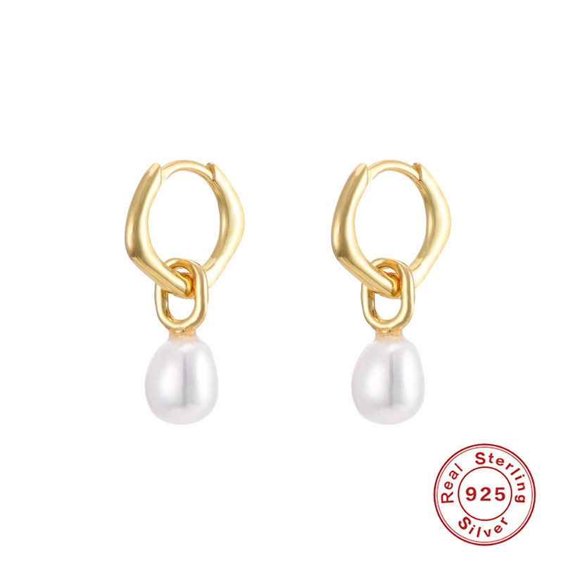 S925 Sterling Silver Korean and Japanese Style Light Luxury Long Pearl Hoop Earrings European and American Hot Selling Elegant Personality INS Earrings Jewelry