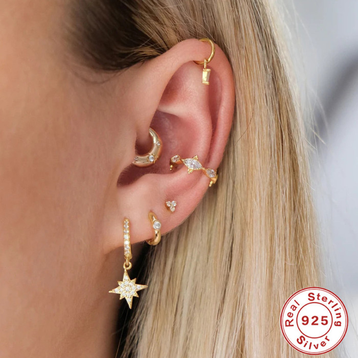 S925 Sterling Silver INS Geometric Horse Eye Inlaid Diamond Versatile Soft Bone Earrings Hoop European and American Cross-Border Hot-Selling Creative Ear Jewelry