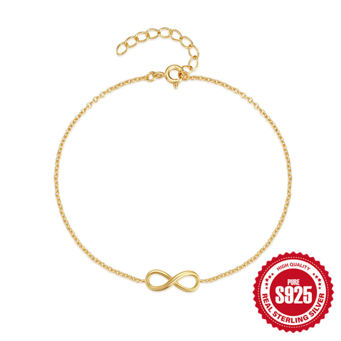 S925 Sterling Silver Eight-Character Eternal Chain Versatile Bracelet for Women Korean Style Internet Celebrity Hot-S...