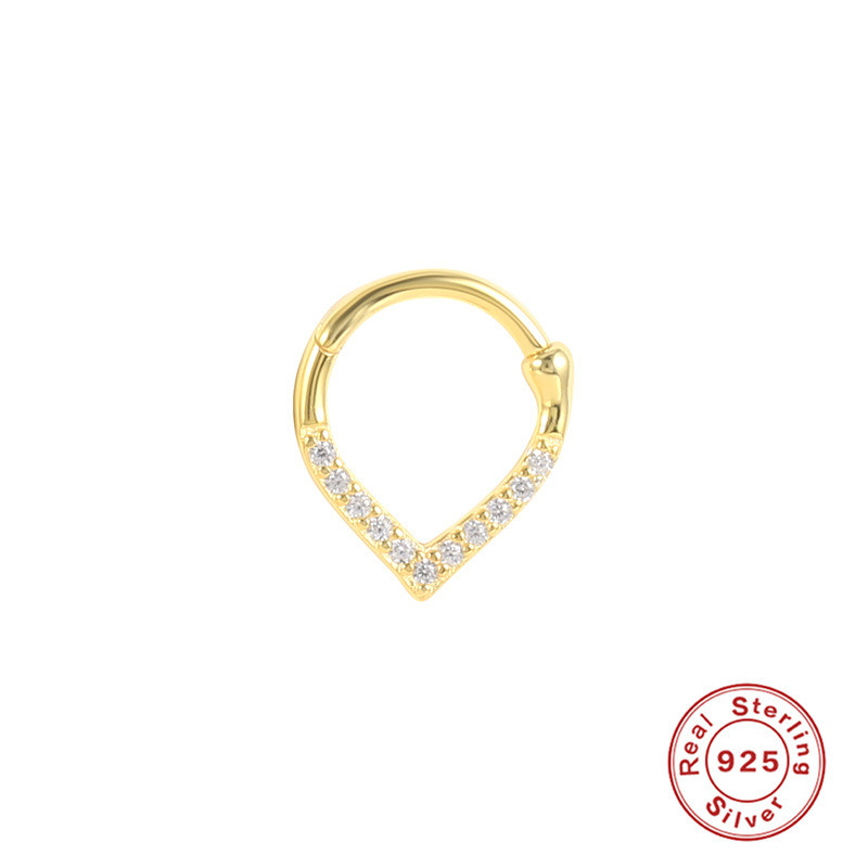 S925 Sterling Silver Heart Earrings with Diamond Nose Ring Cross-Border Bestselling Personality Trendy Creative Single Piercing Ear Bone Stud
