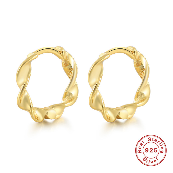 S925 Sterling Silver Ear Cuff Earrings INS Style Simple Niche Wave Pattern Twisted Rope Mini Personality Silver Stud Earrings Jewelry