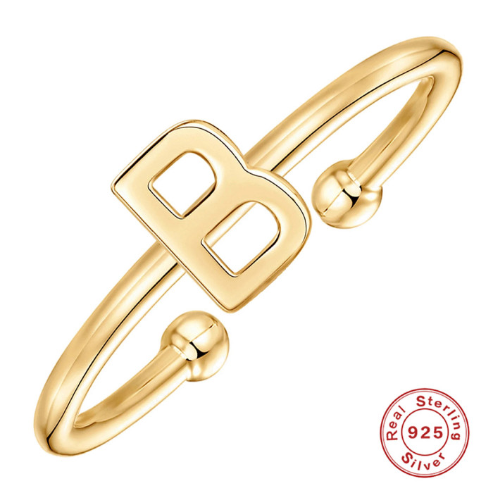 S925 Sterling Silver 26 Letters Initial Smooth Open Ring Trendy Minimalist INS Style Index Finger Ring