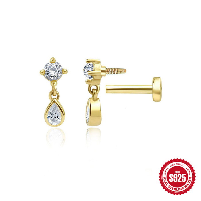 New S925 Sterling Silver Diamond-Studded Ear Bone Stud 16G Flat Head Threaded Piercing Cartilage Stud Ear Cartilage Stud Ear Jewelry