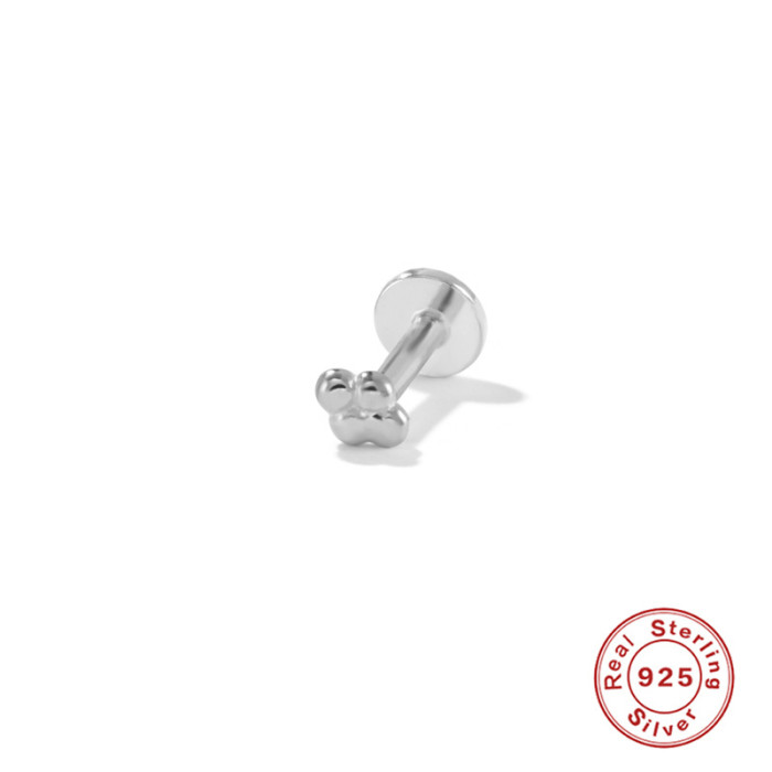S925 Sterling Silver Flat Head Threaded Piercing Cartilage Earrings European and American Fashion Ins Simple Diamond Round Ball Piercing Ear Jewelry