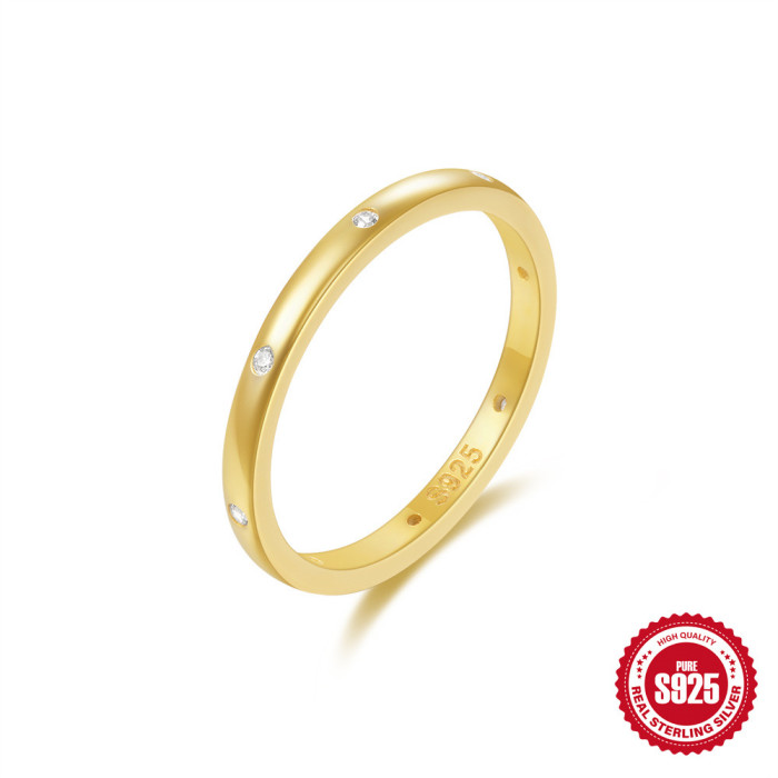 S925 Sterling Silver European and American Hot-Selling Ring for Women, Engraved Art Design, Diamond-Studded Classic Plain Band, Daily Wear Index Finger Ring