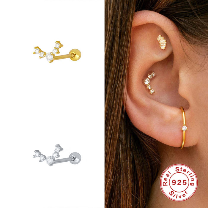 S925 Sterling Silver Geometric V-Shaped Diamond-Studded Threaded Piercing Ear Bone Studs Piercing Earrings Best-Selling Trendy Earrings on AliExpress