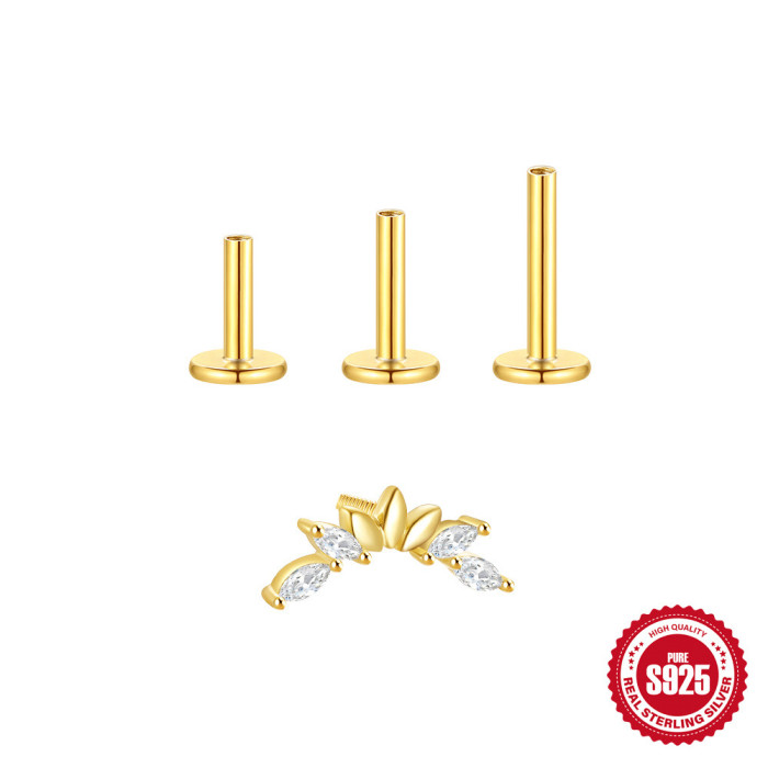 S925 Sterling Silver Geometric Diamond-Studded Horse Eye Flat Head Threaded Piercing Ear Bone Stud Cross-Border Hot Selling Versatile Multi-Size Earrings