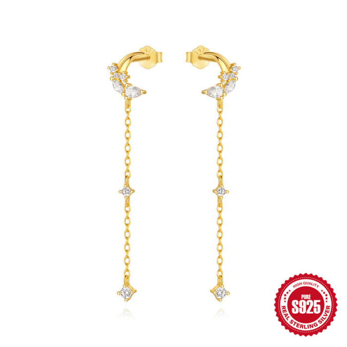 S925 Sterling Silver Super Flash Zircon Water Drop Tassel Earrings Korean Version Fresh High-end Pearl Butterfly Heart Earrings for Women