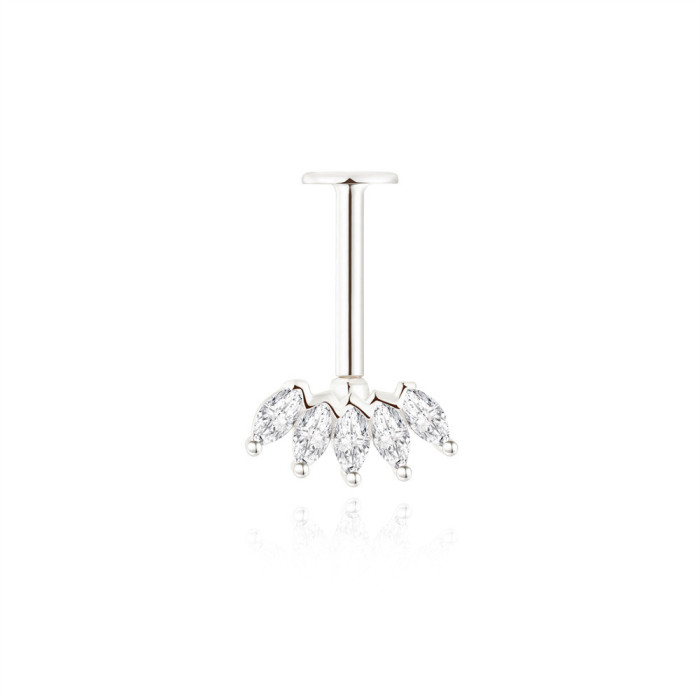S925 Sterling Silver Classic Marquise Diamond Flat Head Threaded Piercing Ear Bone Stud European and American New Hot Selling Light Luxury Ear Jewelry