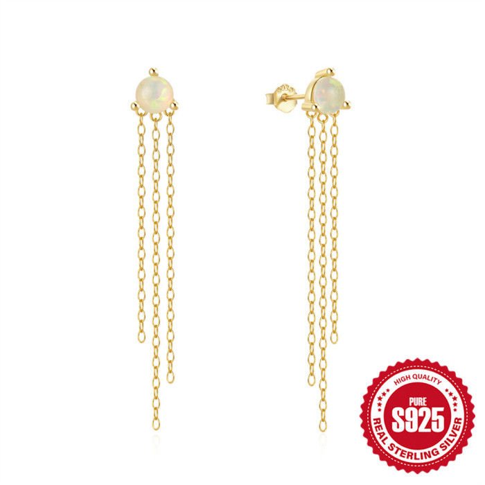 S925 Sterling Silver Butterfly Opal Inlaid Diamond Tassel Chain Earrings Letter Earrings Korean and Japanese Style Internet Celebrity Same Style Elegant Earrings