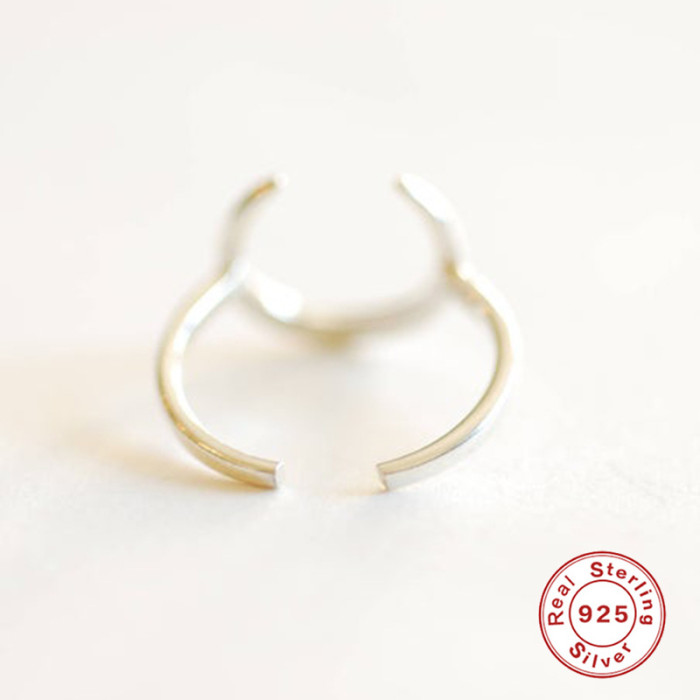 S925 Sterling Silver Creative Personality Moon Open Ring Korean Style Elegant Personality Xiaohongshu Hot-Selling Ind...