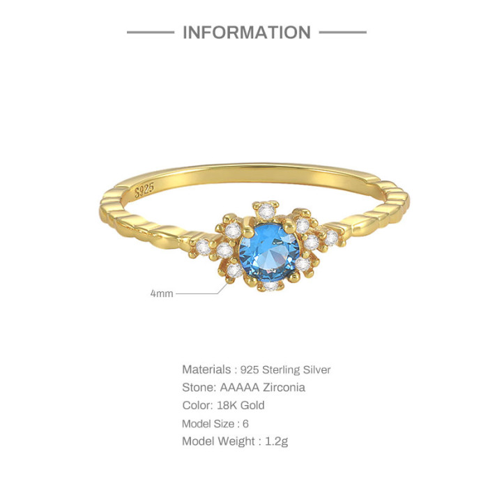 S925 Sterling Silver Light Luxury Elegant Snowflake Sea Blue Zircon Engagement Ring Korean Version High-end Internet...