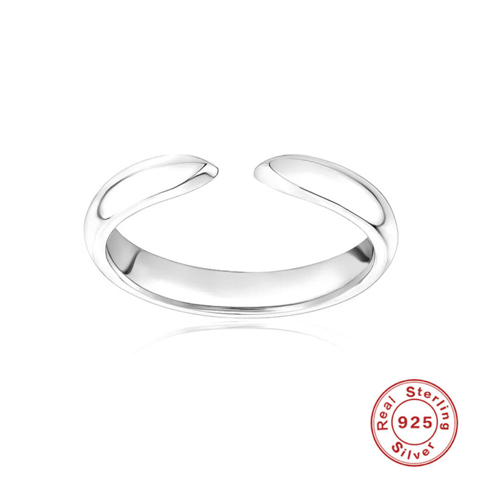 S925 Sterling Silver Minimalist Smooth Open Ring Korean Style Elegant Internet Celebrity Personality NS Cool Style In...