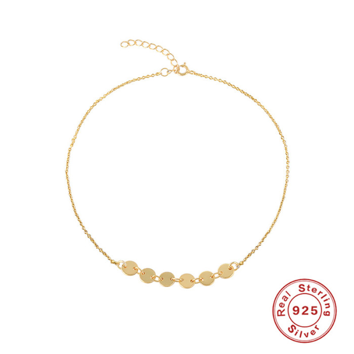 S925 Sterling Silver Round Disc Circle Synthetic Short Fashion Bracelet Style Personality I Design Sense INS Style Je...