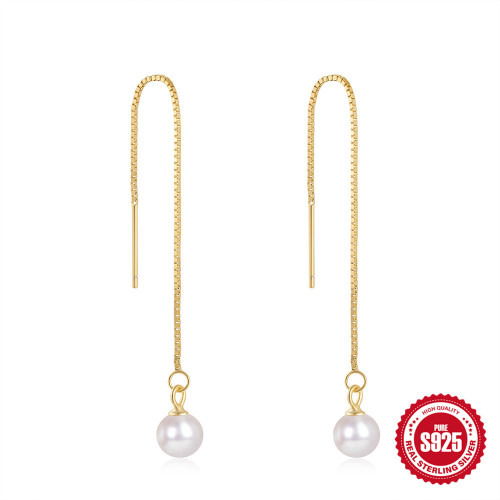 S925 Sterling Silver Chain Tassel Pearl Earrings Stud Earrings Korean and Japanese Style Trendy Internet Celebrity TikTok Hot Selling Fashion Earrings