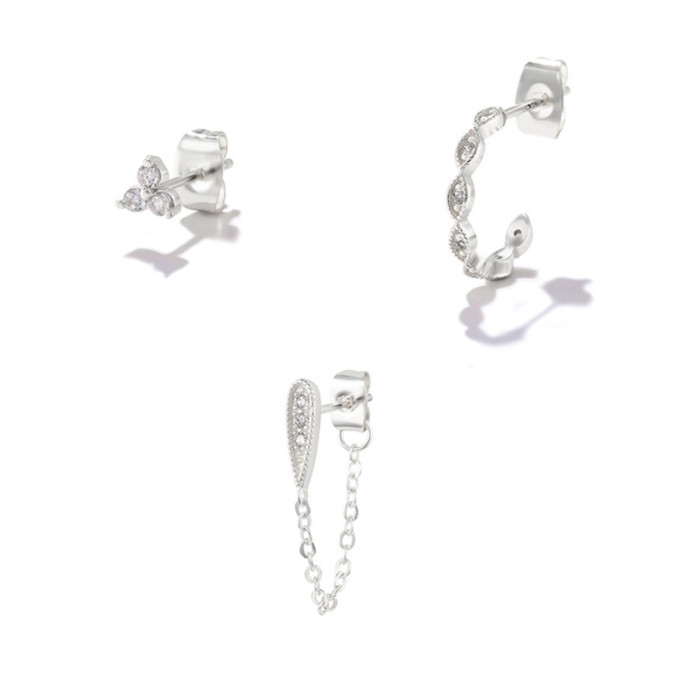 European and American Trendy INS Style Earrings Set Hot Selling on AliExpress Inlaid Brass Layered Women's Jewelry