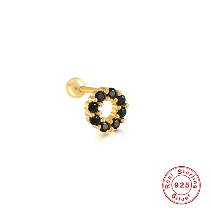 S925 Sterling Silver Single Ear Bone Stud Earrings European and American Hot Selling Micro Inlaid O-shaped Round Threaded Ear Piercing Earrings