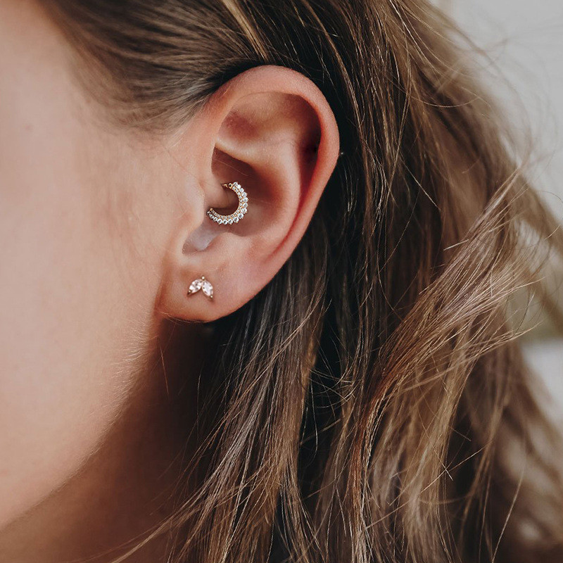 S925 Sterling Silver Diamond-Studded Earrings Round Nose Ring Piercing Cartilage Earrings Cross-Border Bestselling INS Creative Ear Bone Studs
