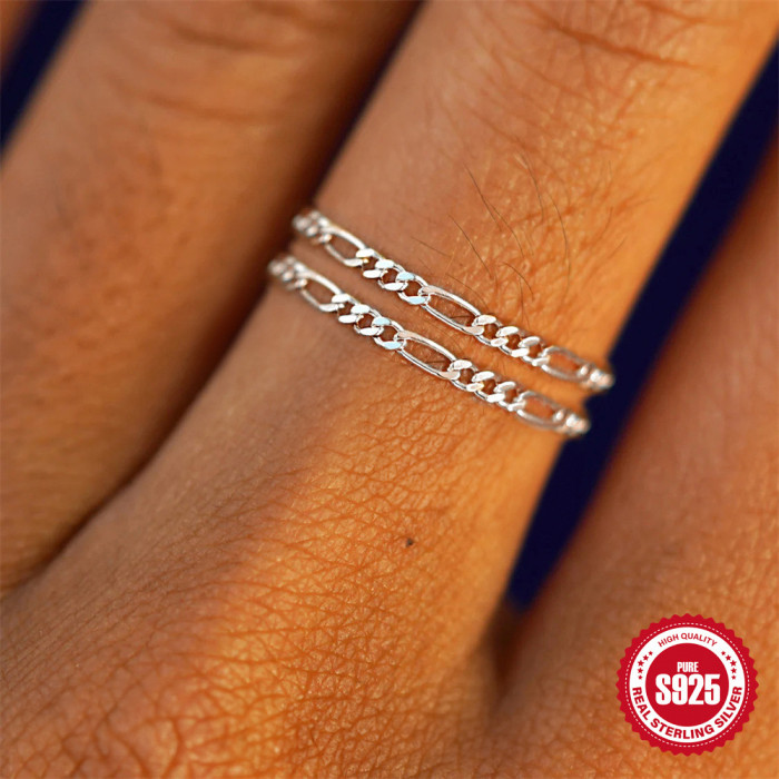 New 925 Sterling Silver Daily Matching Figaro Chain Round Bead Ring Chain Hot Selling INS Index Finger Ring, Necklaces