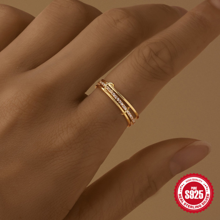 S925 Sterling Silver Classic Three-Layer Stacking Ring Regular Ring Korean Version Niche Design Sense Elegant Versati...