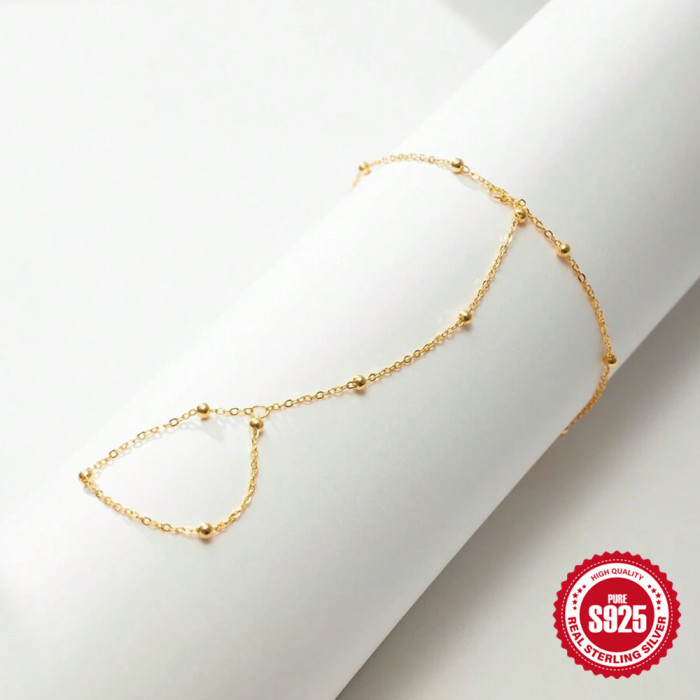S925 Sterling Silver Hand Jewelry Women's Ring Chain Xiaomi Bead Interlocking Bracelet Korean Style Small Multi-layer Stacking Hand Jewelry