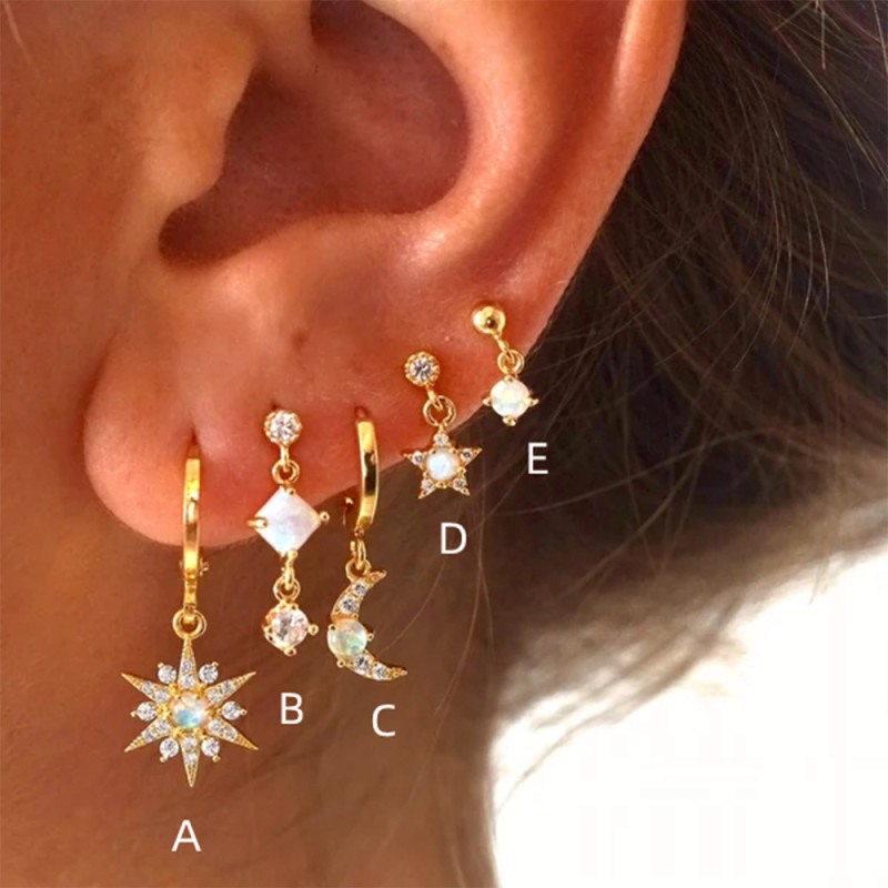 925 Sterling Silver Star Earrings High-end Earrings Studs European and American Niche Light Luxury Opal Studs Earrings Jewelry for Women