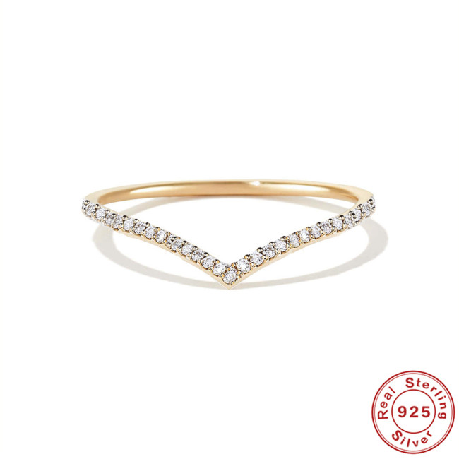 Trendy Fashionable Personality V-shaped Moissanite Diamond Ring S925 Sterling Silver Ins Style Trendy Index Finger Ring for Women