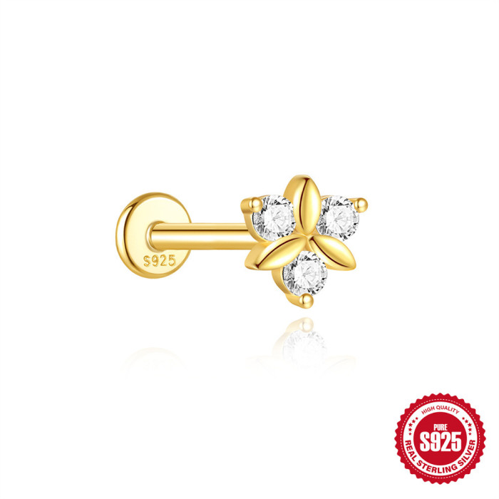 S925 Sterling Silver Horse Eye Geometric Diamond-Studded Flat Head Soft Bone Threaded Piercing Ear Bone Stud Cross-Border Hot Selling Versatile Ear Jewelry