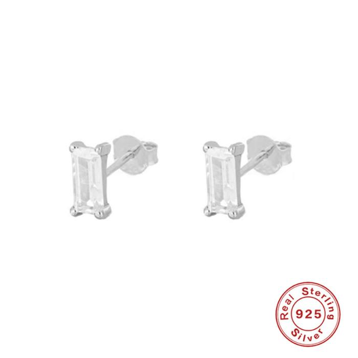 Light Luxury S925 Sterling Silver Rectangular Stone-Inlaid Earrings Korean Version Personality Creative Exquisite S...