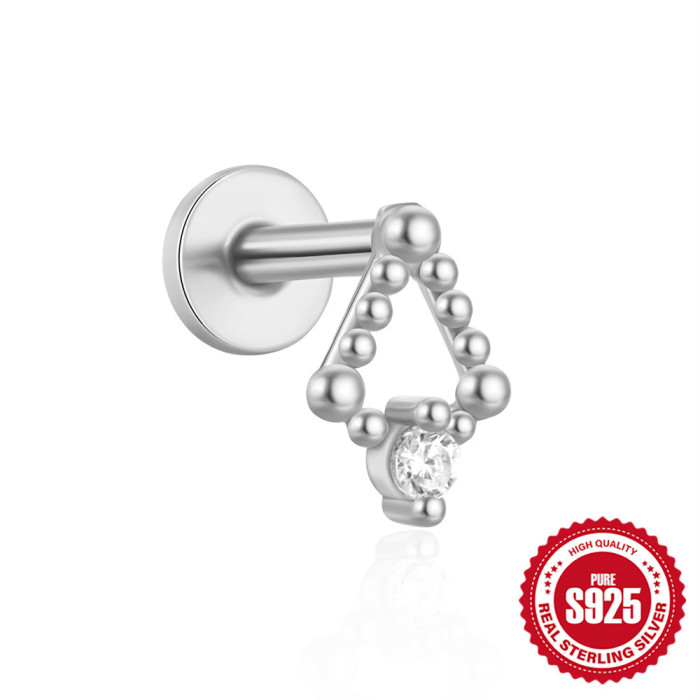 S925 Sterling Silver Flat Thread Piercing Chain Earrings European and American Hot Selling Fashion Inlaid Diamond Opal Ear Bone Stud Earrings for Women