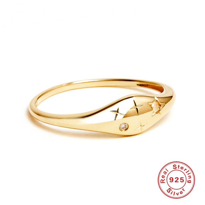 S925 Sterling Silver Twelve Constellations Star Diamond Inlaid Women's Ring European and American Cross-Border Creative INS French Style Ring