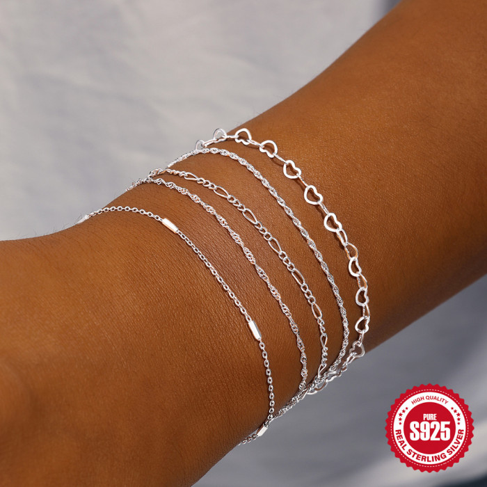 New 925 Sterling Silver Heart Chain DIY Bracelet Korean and Japanese Niche Design Heart-shaped Internet Celebrity Jew...