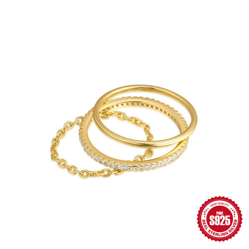 S925 Sterling Silver Simple Plain Band Diamond-Encrusted Set Ring Korean Version Niche Personality Basic Ring Light Luxury Index Finger Ring