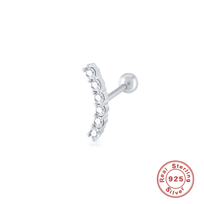 S925 Sterling Silver Single Thread Piercing Earrings Cross-Border Hot Selling Fashion Trendy Single Row Inlaid Diamond Sterling Silver Earrings