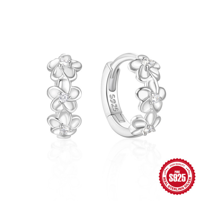 New 925 Sterling Silver Flower Inlaid Diamond Hoop Earrings Ear Clips Earrings Internet Celebrity TikTok Same Style Xiaohongshu Hot-Selling Earrings for Women