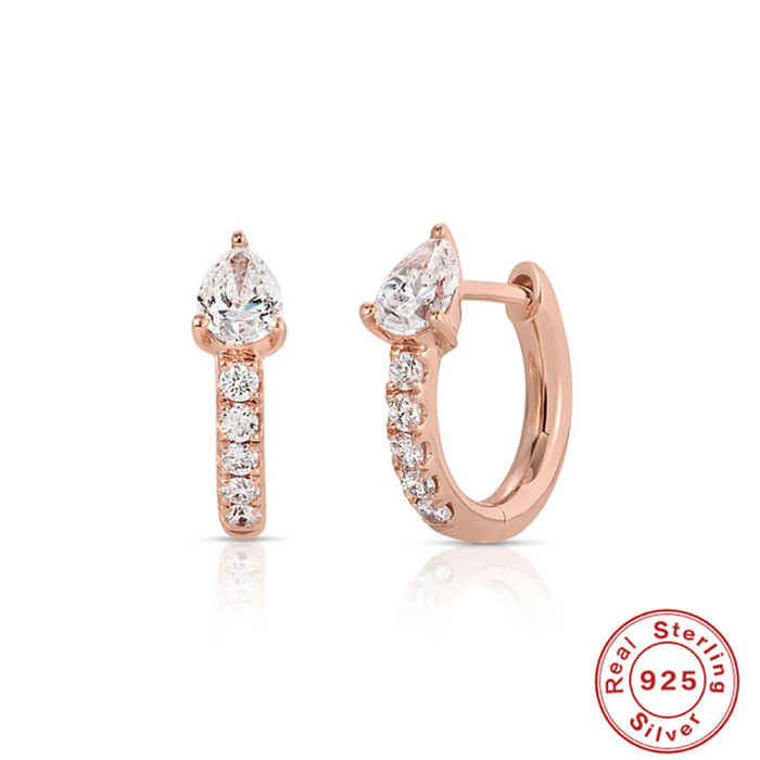 S25 Sterling Silver Classic Hoop Earrings with Perfect Design, Pear-Shaped Zircon, Ins Style, Simple and Versatile Earrings