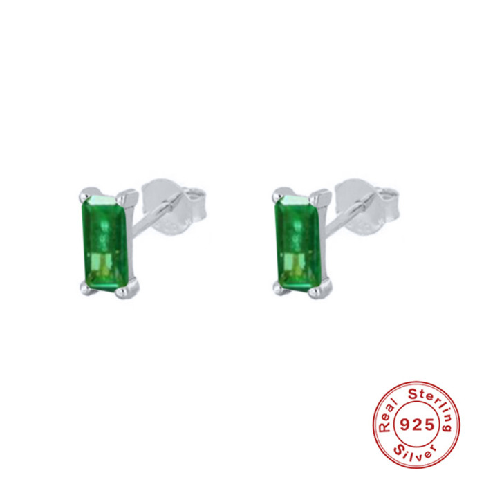 Light Luxury S925 Sterling Silver Rectangular Stone-Inlaid Earrings Korean Version Personality Creative Exquisite S...