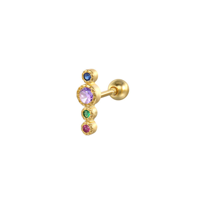 925 Sterling Silver Geometric Long Zircon Spiral Cartilage Piercing Small Gold Ball Earrings European and American Hot Selling Piercing Ear Bone Studs