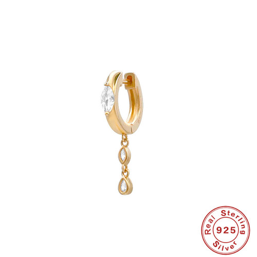 S925 Sterling Silver Diamond-Studded Marquise Chain Versatile Hoop Earrings Ear Clips Earrings European and American Hot-Selling Creative INS Style Earrings