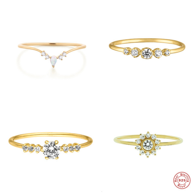 2021 New S925 Sterling Silver Fashion V-Shaped Opal Inlaid Diamond Ring Jewelry European and American Trend Light Luxury INS Ring