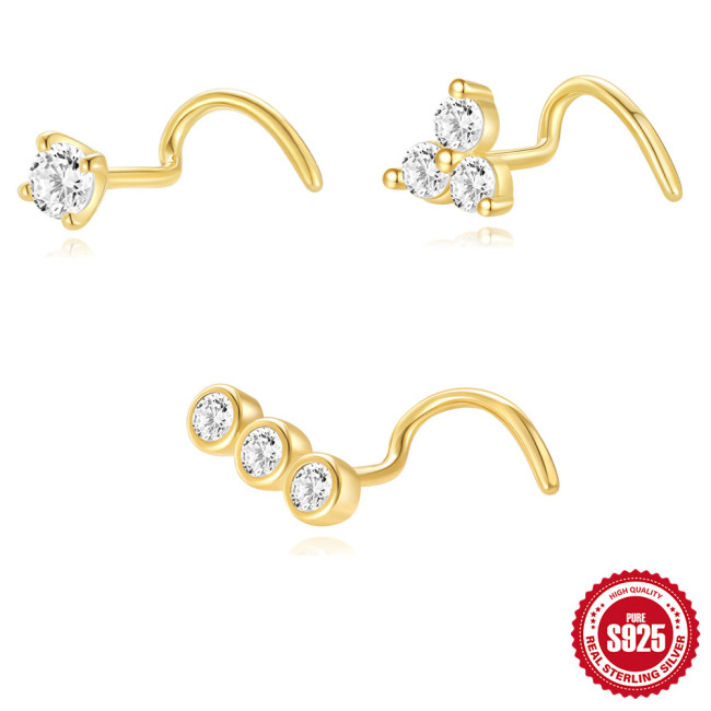 New 925 Sterling Silver Personalized Diamond-Studded Closed Nose Ring Nose Hoop European and American INS Nose Stud Nose Piercing Jewelry