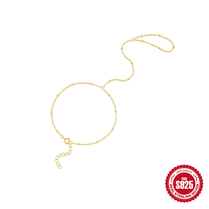S925 Sterling Silver Hand Jewelry Women's Ring Chain Xiaomi Bead Interlocking Bracelet Korean Style Small Multi-layer Stacking Hand Jewelry