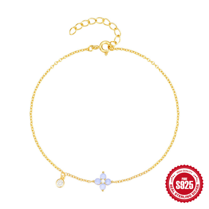S925 Sterling Silver Blue Opal Lucky Clover Bracelet European and American Hot-Selling Niche Design Sense Inlaid with Diamonds Versatile Jewelry