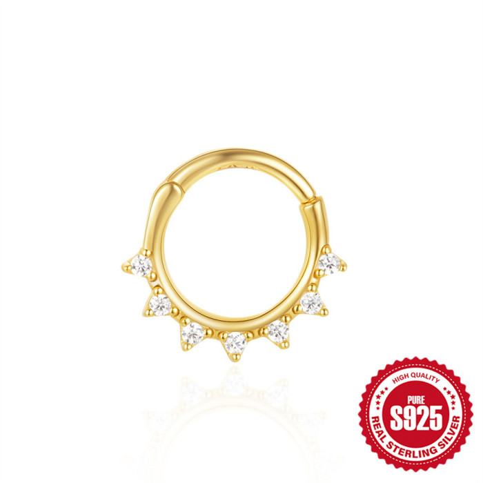 New S925 Sterling Silver Star Triangle Inlaid Diamond Elegant Cartilage Piercing Hoop Ear Cuff European and American Hot-Selling Personality Nose Ring